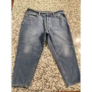 Old Navy Women Blue High Rise Slouchy Taper Jeans Petite 16 Cropped Denim